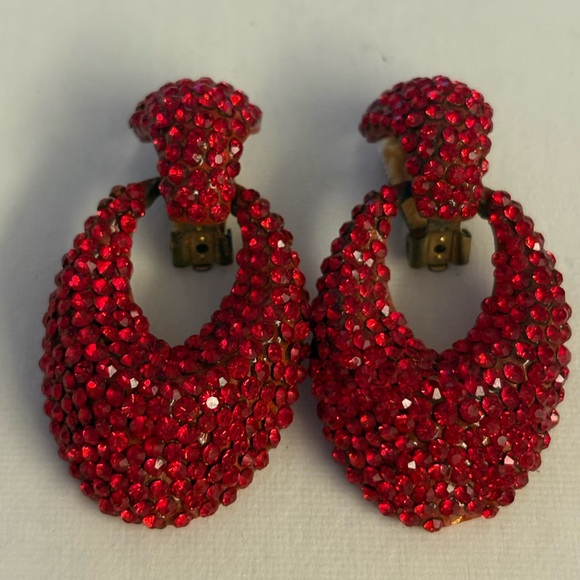 Vintage Bellini Vibrant Red Swarovski crystal drops earrings New/Clip/ Designer - Picture 10 of 13
